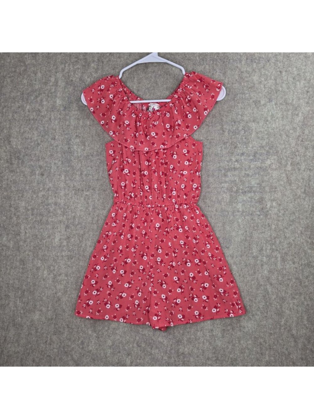 Jenna & Jessie Girls Red Floral Ruffled Romper Size 12 100% Polyester